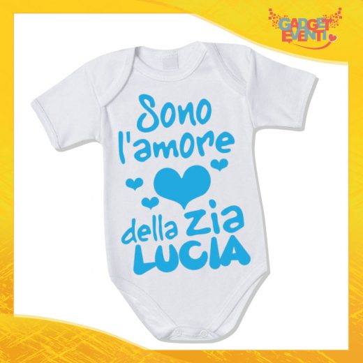 Body Neonato Azzurro Bodino Bimbo "Personalizzato Con Nome Amore Della Zia" Gadget Eventi