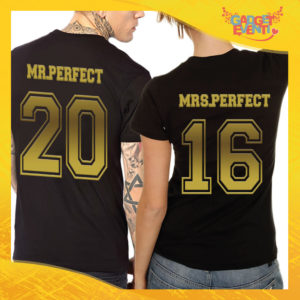T-Shirt Coppia Retro Maglietta "Mr and Mrs Perfect Oro" Gadget Eventi