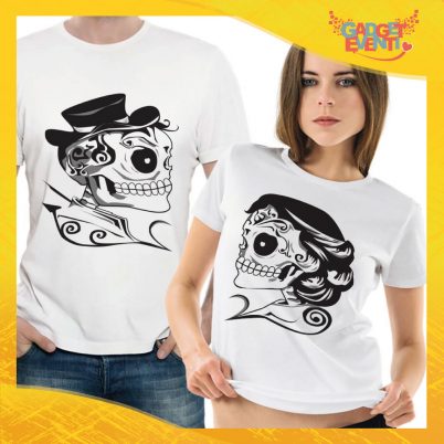 Coppia di T-Shirt Bianche Maglietta "Coppia Scheletri" Grafiche divertenti per coppie Gadget Eventi