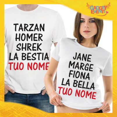 T-Shirt Coppia Maglietta "Tarzan Homer Shrek La Bestia" Gadget Eventi