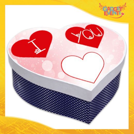 Scatola a Cuore Blu Pois San Valentino Love "Heart Love You" Gadget Eventi
