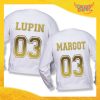 Coppia di Felpe Bianco Oro Love "Lupin and Margot" Stampa Retro San Valentino Gadget Eventi