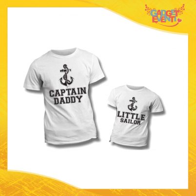 Coppia di T-Shirt "Captain Daddy Little Sailor" Maglietta Padre Figlio Maglia Idea Regalo Festa del Papà Gadget Eventi