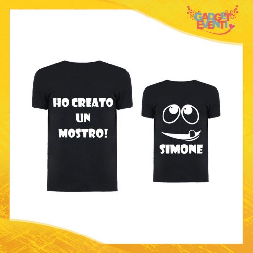 Coppia di T-Shirt Nere "Ho Creato un Mostro" Maglietta Padre Figlio Maglia Idea Regalo Festa del Papà Gadget Eventi