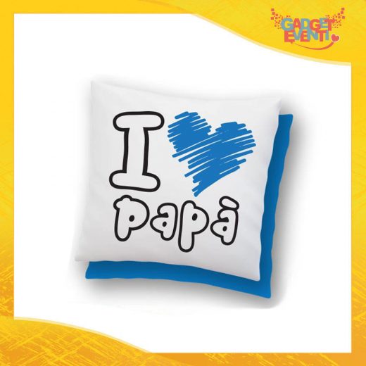 Cuscino Quadrato Scritta Nera Cuore Azzurro "I Love Papà" Idea Regalo Festa del Papà Gadget Eventi