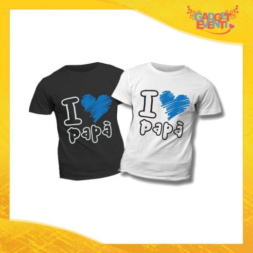 T-Shirt Bimbo Scritta Nera Cuore Azzurro "I Love Papà" Idea Regalo Bambino Festa del Papà Gadget Eventi