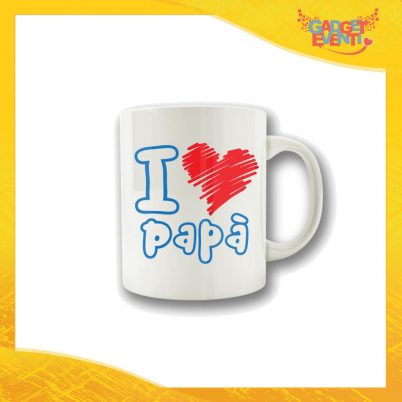 Tazza Scritta Azzurra Cuore Rosso "I Love Papà" Colazione Breakfast Mug Idea Regalo Festa del Papà Gadget Eventi