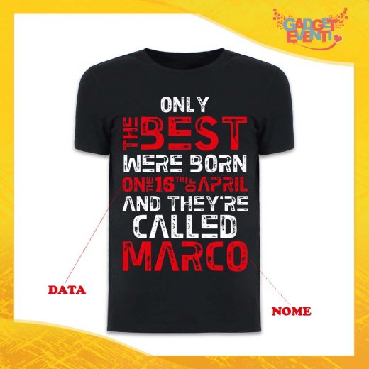 T-Shirt Uomo Nera Grafica Rossa "Only The Best" Idea Regalo Festa di Compleanno Gadget Eventi