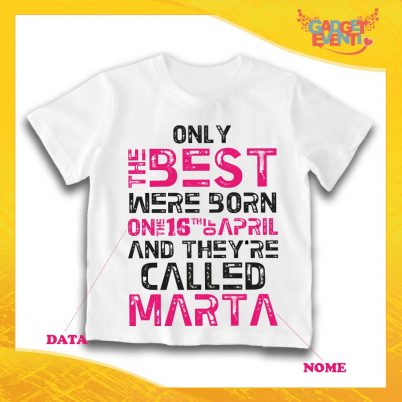 T-Shirt Bambino Bambina Bianca Grafica Fucsia "Only The Best" Idea Regalo Festa di Compleanno Gadget Eventi