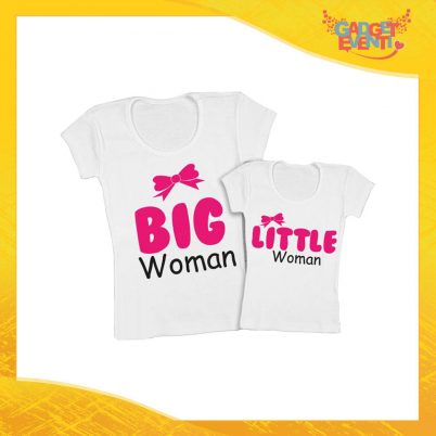Coppia t-shirt bianca bambino "Big Little Woman" madre figli idea regalo festa della mamma gadget eventi