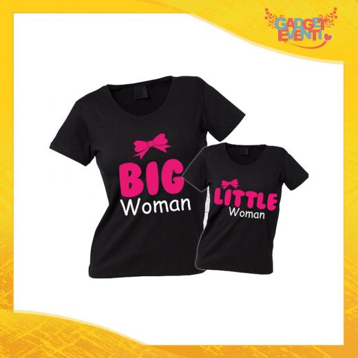 Coppia t-shirt nera bambino "Big Little Woman" madre figli idea regalo festa della mamma gadget eventi