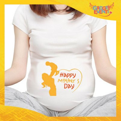 T-shirt Premaman Bianca "Happiness" idea regalo festa della mamma gadget eventi