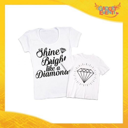 Coppia t-shirt bianca bambino "Like a Diamond" madre figli idea regalo festa della mamma gadget eventi