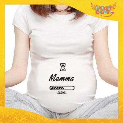 T-shirt Premaman Bianca "Mamma Loading" idea regalo festa della mamma gadget eventi