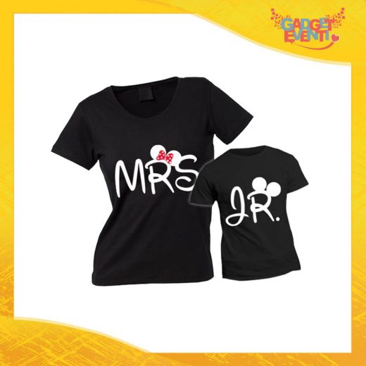 Coppia t-shirt nera maschietto "Mrs and Jr" madre figli idea regalo festa della mamma gadget eventi
