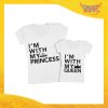 Coppia t-shirt bianca femminuccia "Quenn Prince Princess" madre figli idea regalo festa della mamma gadget eventi