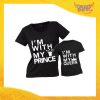 Coppia t-shirt nera maschietto "Queen Prince Princess" madre figli idea regalo festa della mamma gadget eventi