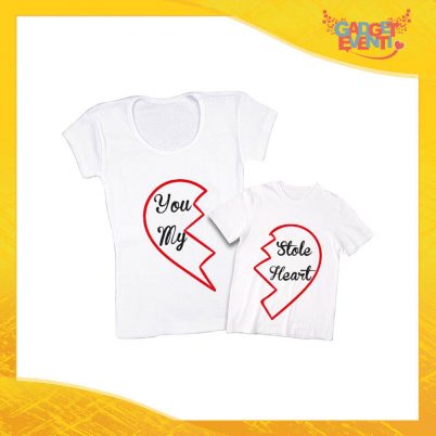 Coppia t-shirt bianca bambino "Stole My Heart" madre figli idea regalo festa della mamma gadget eventi