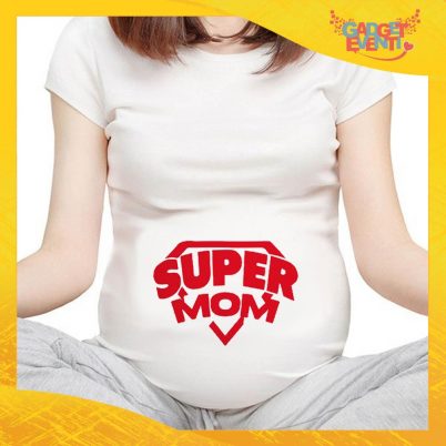 T-shirt Premaman Bianca "Super Mom" idea regalo festa della mamma gadget eventi