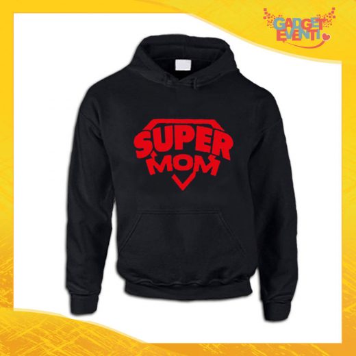 Felpa Nera "Super Mom" Idea Regalo Festa della Mamma Gadget Eventi