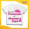 Maglietta Bianca Femminuccia Bimba "Principessa di Mamma e Papà" Idea Regalo T-Shirt Gadget Eventi