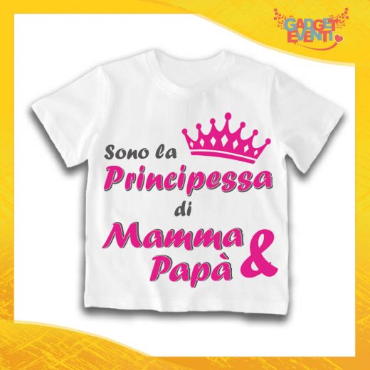 Maglietta Bianca Femminuccia Bimba "Principessa di Mamma e Papà" Idea Regalo T-Shirt Gadget Eventi