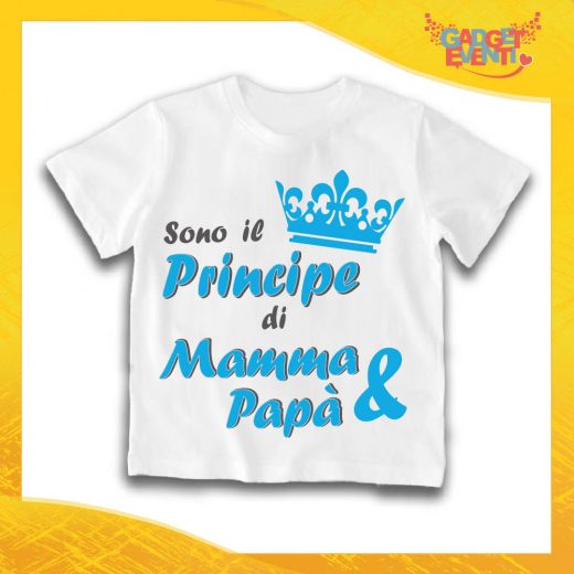 Maglietta Bianca Maschietto Bimbo "Principe di Mamma e Papà" Idea Regalo T-Shirt Gadget Eventi