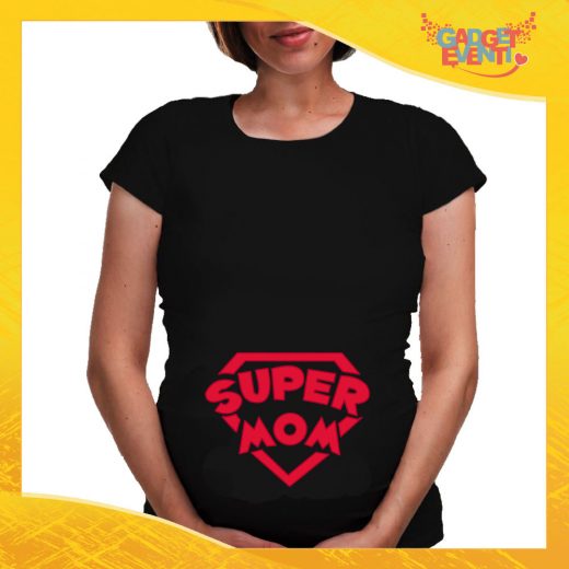 T-shirt Premaman Nera "Super Mom" idea regalo festa della mamma gadget eventi