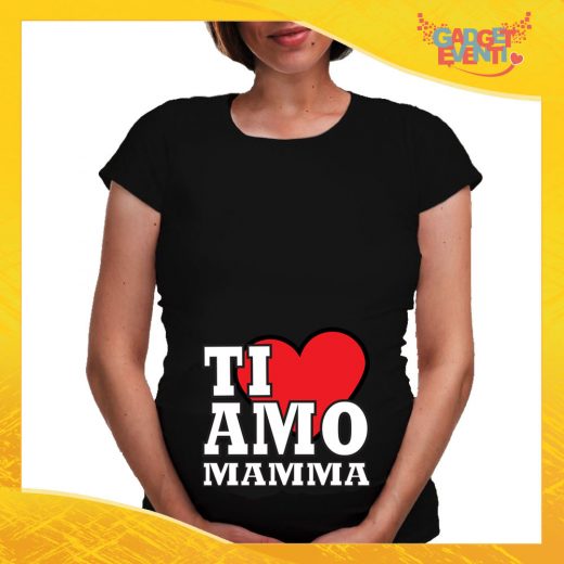 T-shirt Premaman Nera "Ti Amo" idea regalo festa della mamma gadget eventi
