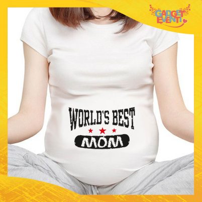 T-shirt Premaman Bianca "World's Best Mom" idea regalo festa della mamma gadget eventi