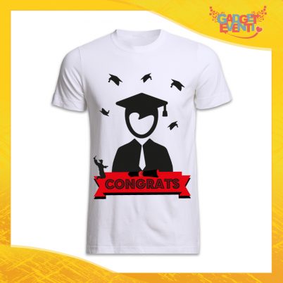 Maglietta Uomo Bianca "Congrats" Idea Regalo T-shirt Festa di Laurea Gadget Eventi