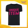 Maglietta T-Shirt uomo nera Grafica fucsia "Unique Item" Idea Regalo Linea Gadget Eventi