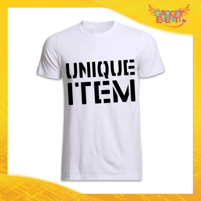Maglietta T-Shirt uomo Bianca Grafica nera "Unique Item" Idea Regalo Linea Gadget Eventi