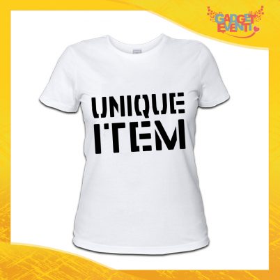 Maglietta T-Shirt Donna Bianca Grafica nera "Unique Item" Idea Regalo Linea Gadget Eventi
