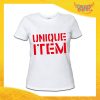 Maglietta T-Shirt Donna Bianca Grafica rossa "Unique Item" Idea Regalo Linea Gadget Eventi