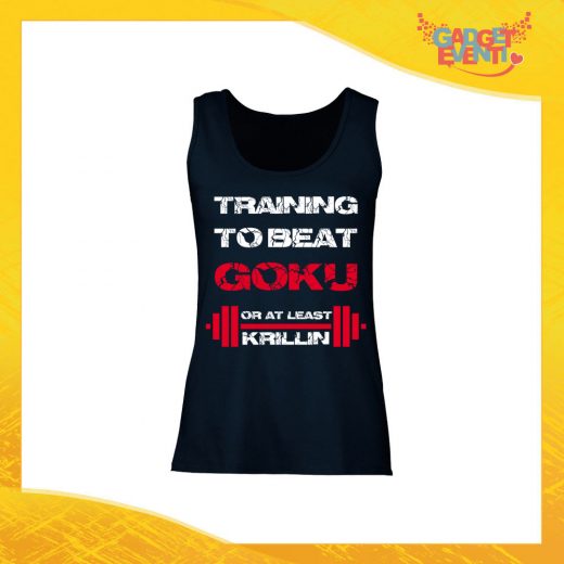 Canotta Donna Nera "Training to Beat Goku" Top Maglietta per l'estate Smanicato Gadget Eventi