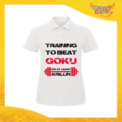Polo Donna Bianca "Training to Beat Goku" Maglietta per l'estate Maglia Scollo a V Gadget Eventi