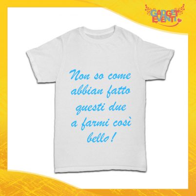 T-Shirt Bianca Bimbo Maschietto "Mi hanno fatto così bello" Idea Regalo per Bimbi Bambini Gadget Eventi