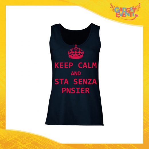 Canotta Donna Nera "Keep Calm Senza Pnsier" Top Maglietta per l'estate Smanicato Gadget Eventi