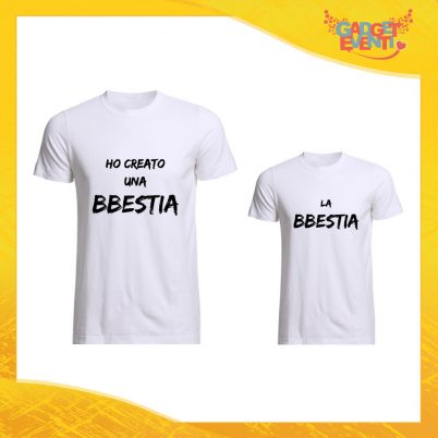 Coppia di T-Shirt Bianche "Ho creato una Bestia" Magliette Grafiche divertenti per Padre e Figlio Gadget Eventi