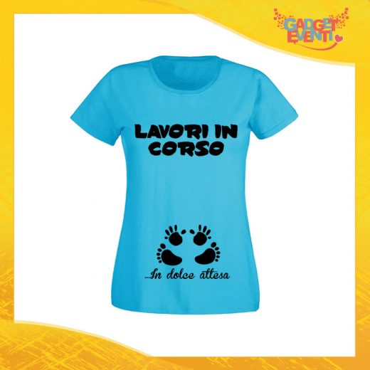 T-Shirt Donna Azzurra "Dolce Attesa" Maglia Maglietta per l'estate Grafiche Divertenti Futura Mamma Gadget Eventi