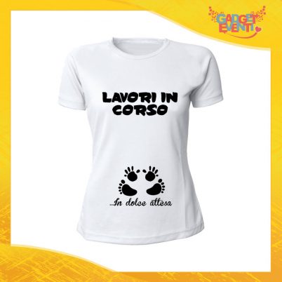 T-Shirt Donna Bianca "Dolce Attesa" Maglia Maglietta per l'estate Grafiche Divertenti Futura Mamma Gadget Eventi