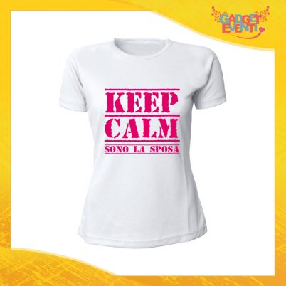 T-Shirt Bianca Addio al Nubilato "Keep Calm Sposa" Magliette Maglie Divertimento Feste Hot Sposa Gadget Eventi