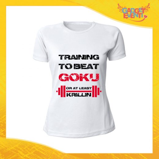 T-Shirt Donna Bianca "Training to Beat Goku" Maglia Maglietta per l'estate Grafiche Divertenti Gadget Eventi