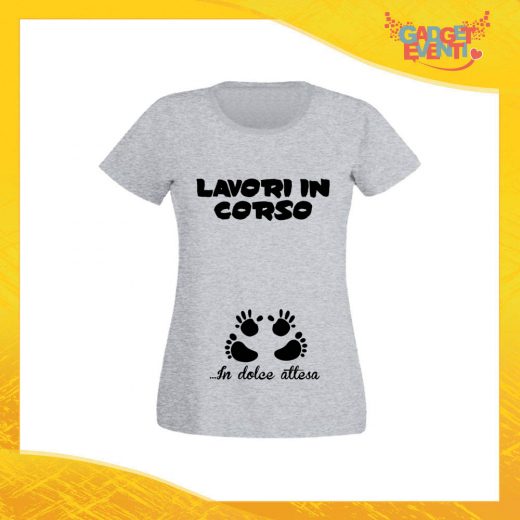 T-Shirt Donna Grigia "Dolce Attesa" Maglia Maglietta per l'estate Grafiche Divertenti Futura Mamma Gadget Eventi