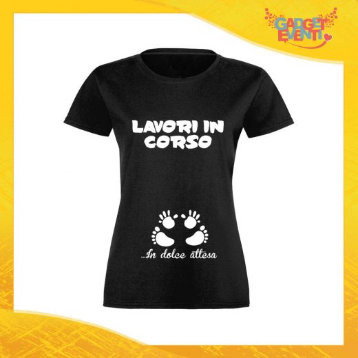 T-Shirt Donna Nera "Dolce Attesa" Maglia Maglietta per l'estate Grafiche Divertenti Futura Mamma Gadget Eventi