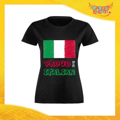 T-Shirt Donna Nera "Proud to Be Italian" Maglia Maglietta per l'estate Grafiche Divertenti Gadget Eventi