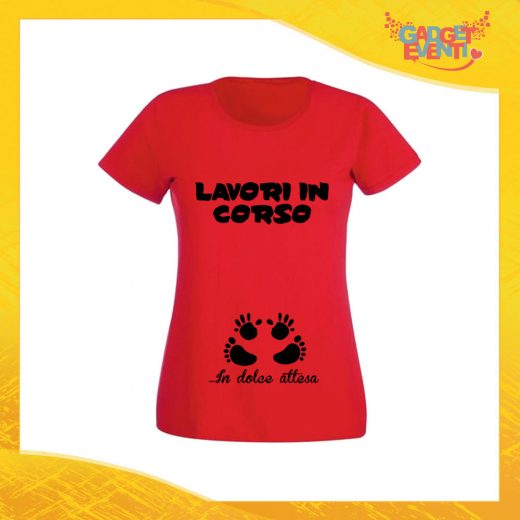 T-Shirt Donna Rossa "Dolce Attesa" Maglia Maglietta per l'estate Grafiche Divertenti Futura Mamma Gadget Eventi