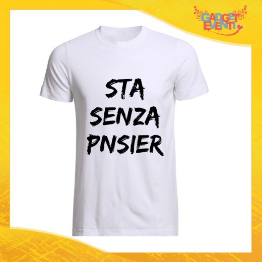 T-Shirt Uomo Bianca "Sta Senza Pnsier" Maglia Maglietta per l'estate Grafiche Divertenti Gadget Eventi