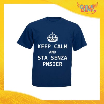 T-Shirt Uomo Blu Navy "Keep Calm Senza Pnsier" Maglia Maglietta per l'estate Grafiche Divertenti Gadget Eventi
